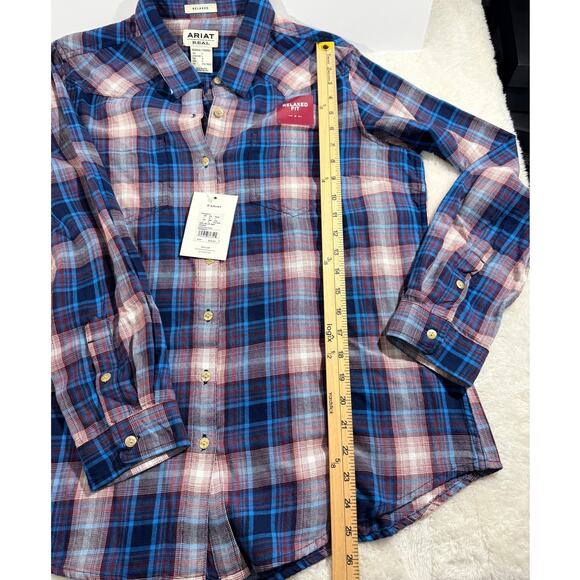 Ariat Real Billie Jean Shirt Womens Woodland Plaid Long-Sleeve Size L NWT - Picture 2 of 8